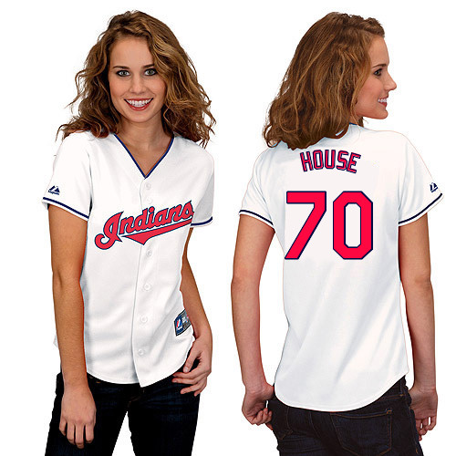 T-J House #70 mlb Jersey-Cleveland Indians Women's Authentic Home White Cool Base Baseball Jersey